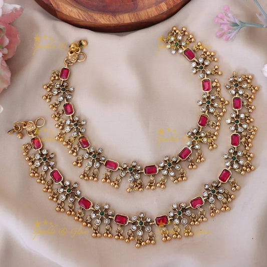Stunning Festive Gold-Plated Anklets with Intricate Design