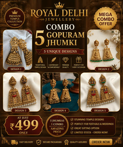 Combo 5 Meenakari Gopuram Enamel Painted Jhumki For You